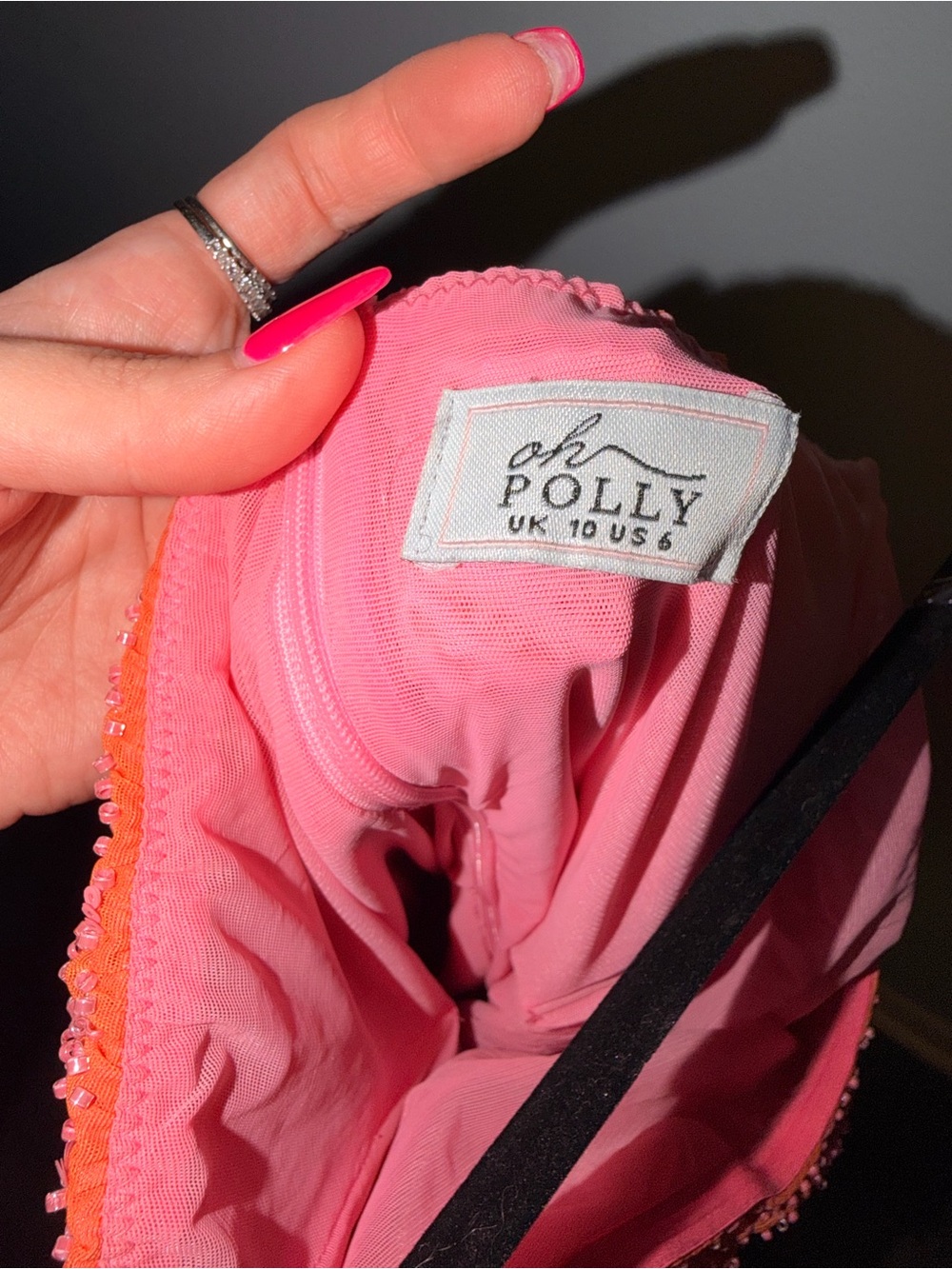Oh Polly Coral to Pink Strapless Beaded Mini Dress - Picture 6 of 6